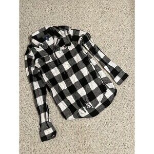 George Men’s Flannel Shirt Black & White Plaid Size S Long Sleeve Button Down